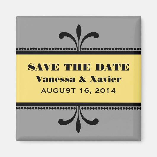 Grijs/Geel Fancy Kunstdeco sparen de Datum Magnet (Voorkant)