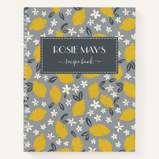 grijs geel lemon Patroon Recipe Book Notitieboek (Voorkant)