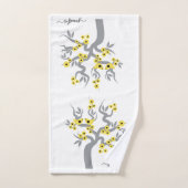Grijs geel liefde vogels sakura kersenboom bloesem bad handdoek (Handdoek)