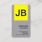 Grijs Geel Monogram Minimalistische Moderne Vlakte Visitekaartje (Voorkant)
