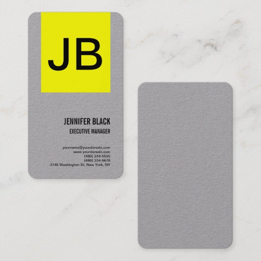 Grijs Geel Monogram Minimalistische Moderne Vlakte Visitekaartje (Voorkant / Achterkant)