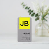 Grijs Geel Monogram Minimalistische Moderne Vlakte Visitekaartje (Staand voorkant)