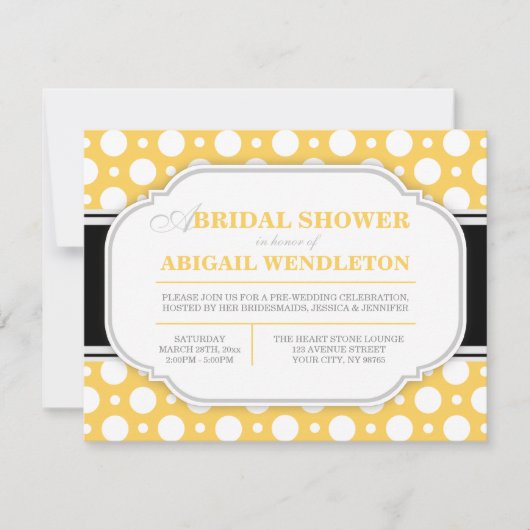 Grijs & Geel Polka Dot Bridal Douche Uitnodigingen (Voorkant)