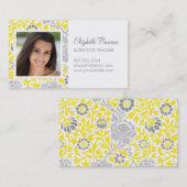 Grijs & Geel Retro Bloemen Damast Custom Photo Visitekaartje (Voorkant / Achterkant)