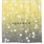 Grijs geel sprankelend bokeh Aangepaste naam Douchegordijn (Voorkant)