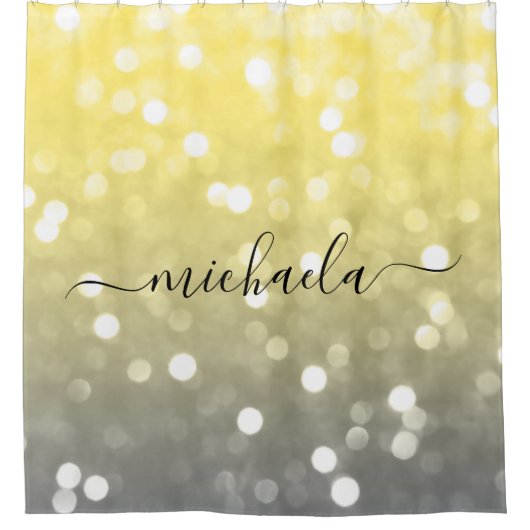 Grijs geel sprankelend bokeh Aangepaste naam Douchegordijn (Voorkant)