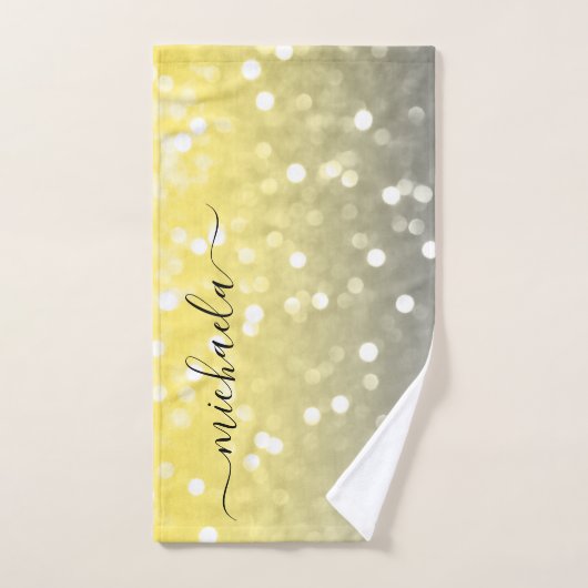 Grijs geel sprankelend bokeh Aangepaste naam Handdoek (Handdoek)