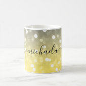 Grijs geel sprankelend bokeh Aangepaste naam Koffiemok (Center)