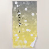 Grijs geel sprankelend bokeh Aangepaste naam Strandlaken (Voorkant)