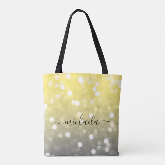Grijs geel sprankelend bokeh Aangepaste naam Tote Bag (Achterkant)