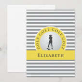 Grijs geel voor haar gepersonaliseerde golfer Dank Notitiekaartje (Voorkant / Achterkant)