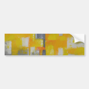 grijs geel wit abstract kunstschilderij bumpersticker