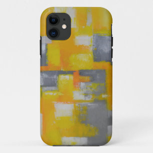 grijs geel wit abstract kunstschilderij iPhone 11 hoesje