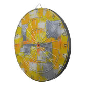 grijs geel wit abstract kunstschilderij dartbord (Voorkant Rechts)