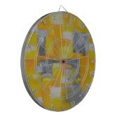 grijs geel wit abstract kunstschilderij dartbord (Voorkant Links)