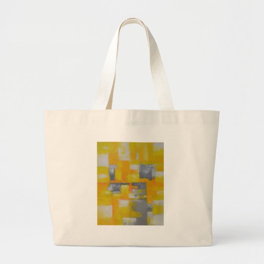 grijs geel wit abstract kunstschilderij grote tote bag (Voorkant)