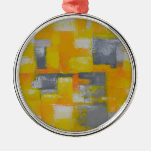 grijs geel wit abstract kunstschilderij metalen ornament