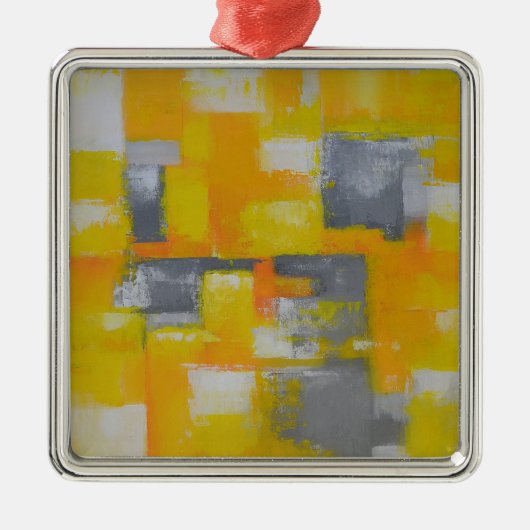 grijs geel wit abstract kunstschilderij metalen ornament (Voorkant)
