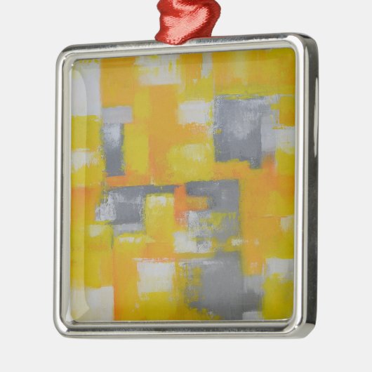 grijs geel wit abstract kunstschilderij metalen ornament (Links)