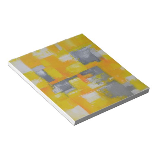 grijs geel wit abstract kunstschilderij notitieblok (Schuin)