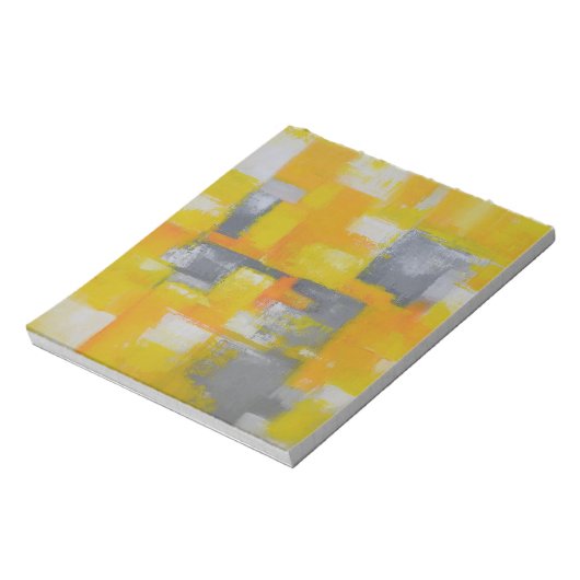grijs geel wit abstract kunstschilderij notitieblok (Linkerzijde)
