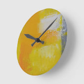 grijs geel wit abstract kunstschilderij ronde klok (Hoek)