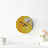grijs geel wit abstract kunstschilderij ronde klok (Huis)
