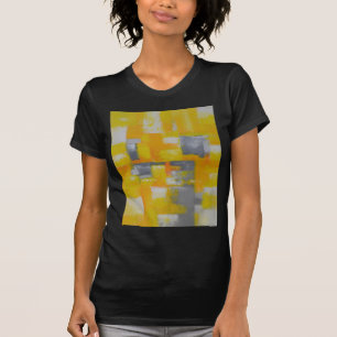 grijs geel wit abstract kunstschilderij t-shirt