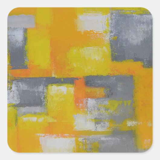 grijs geel wit abstract kunstschilderij vierkante sticker (Voorkant)