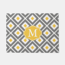 Grijs, Geel, Wit Ikat Diamond Patroon
