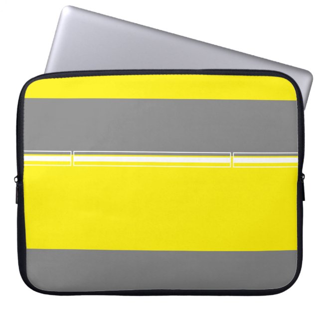 Grijs Geel Wit Lijnen Computer Laptop Sleeve (Voorkant)