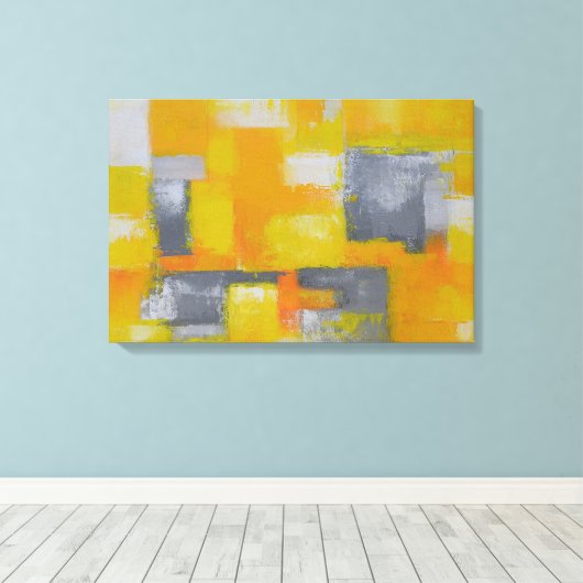 grijs geel wit modern abstract schilderij canvas afdruk (Insitu (Houten vloer))
