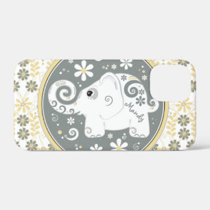 Grijs Geel Wit Olifant Bloemen Case-Mate iPhone Case