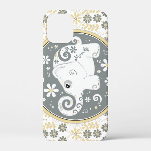 Grijs Geel Wit Olifant Bloemen Case-Mate iPhone Case (Achterkant)