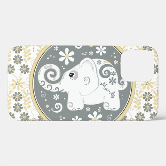 Grijs Geel Wit Olifant Bloemen Case-Mate iPhone Case (Achterkant (horizontaal))
