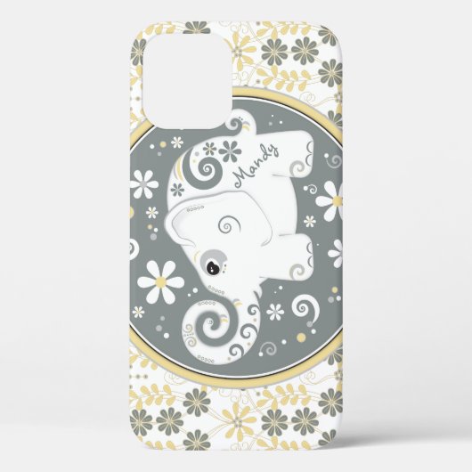 Grijs Geel Wit Olifant Bloemen Case-Mate iPhone Case (Achterkant)