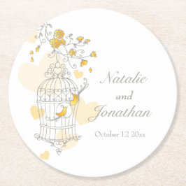 Grijs, geel & wit vogelkooi bruiloft onderzetters