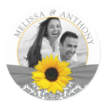 Grijs Geel Zonnebloem Foto Bruiloft Opslagdatum