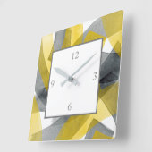 Grijs Geel Zwart Abstracte penseelstreken Vierkante Klok (Hoek)
