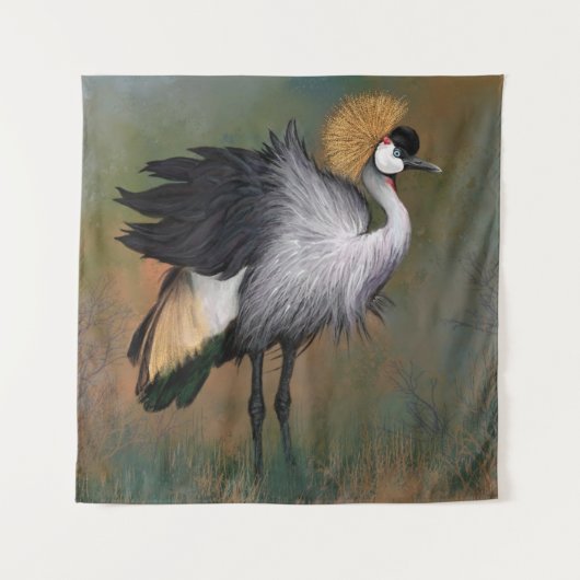 Grijs gekroond kraantapijt wandkleed (Voorkant)