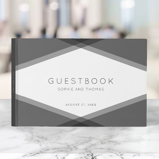 Grijs Gelaagd Geometrisch Modern Huwelijk Gastenboek