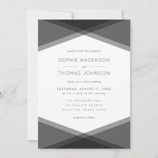 Grijs Gelaagd Geometrisch & Zwart Huwelijk Kaart (Voorkant)