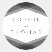 Grijs Gelaagde Geometrische Bruiloft Ronde Sticker (Voorkant)