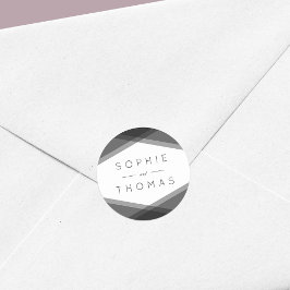 Grijs Gelaagde Geometrische Bruiloft Ronde Sticker