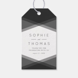 Grijs gelaagde geometrische & zwarte bruiloft cade cadeaulabel