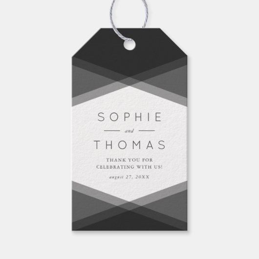 Grijs gelaagde geometrische & zwarte bruiloft cade cadeaulabel (Voorkant)