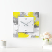 Grijs gele Abstracte penseelstreken Vierkante Klok (Huis)