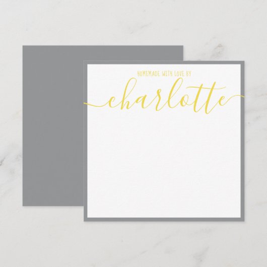 Grijs Gele Script Naam Dankjescards Notitiekaartje (Voorkant / Achterkant)