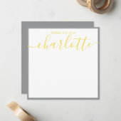Grijs Gele Script Naam Dankjescards Notitiekaartje (Voorkant / Achterkant in situ)