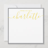 Grijs Gele Script Naam Dankjescards Notitiekaartje (Voorkant)